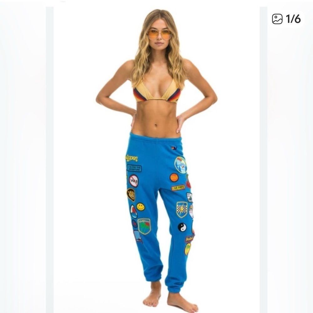 Aviator Nation VINTAGE PATCH CREW & SWEATPANTS - OCEAN - Picture 7 of 10